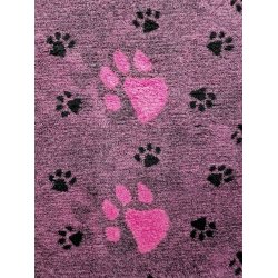 Vetbed med gummi bagside - Pink meleret med store pink poter og sm sorte poter