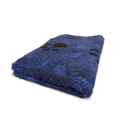 Vetbed med gummi bagside - Bl meleret med  store bl poter og sm sorte poter 