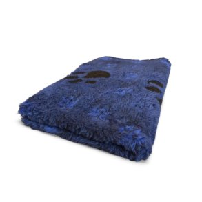 Vetbed med gummi bagside - Bl meleret med  store bl poter og sm sorte poter 