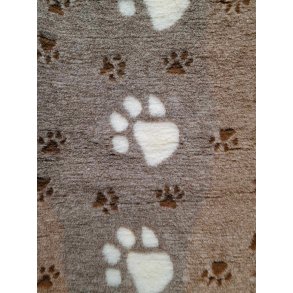 Vetbed med gummi bagside - Brun meleret med store hvide poter og sm� m�rkebrune poter