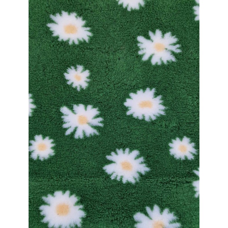 Vetbed med gummi bagside - Marguerit (Daisy) Grn ca 80 x 100 cm