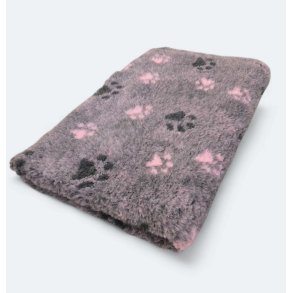 Vetbed med gummi bagside - Lyserd og koksgr med poter