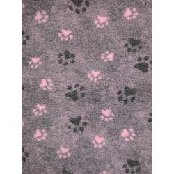 Vetbed med gummi bagside - Lyserd og koksgr med poter