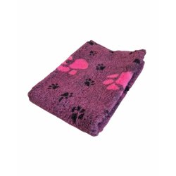 Vetbed med gummi bagside - Pink meleret med store pink poter og sm sorte poter