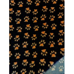 Vetbed med gummi bagside - Sort med orange sm poter