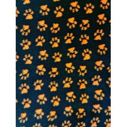 Vetbed med gummi bagside - Sort med orange sm poter