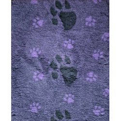 Vetbed med gummi bagside - Sort/lillameleret med sm lilla poter og store sorte poter