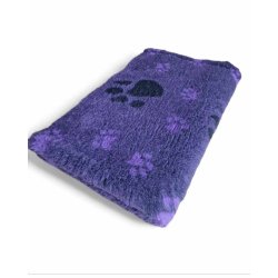 Vetbed med gummi bagside - Sort/lillameleret med sm lilla poter og store sorte poter