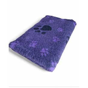 Vetbed med gummi bagside - Sort/lillameleret med sm lilla poter og store sorte poter