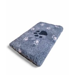 Vetbed med gummi bagside - Grbrun meleret med store sorte poter og sm lysbrune poter 