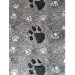 Vetbed med gummi bagside - Grbrun meleret med store sorte poter og sm lysbrune poter 