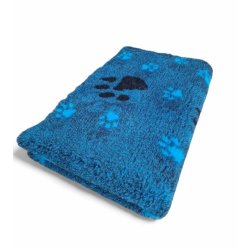 Vetbed med gummi bagside - Turkis meleret med sm� turkise poter og store sorte poter