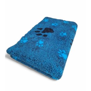 Vetbed med gummi bagside - Turkis meleret med sm� turkise poter og store sorte poter