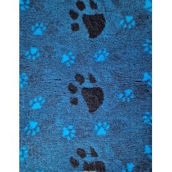 Vetbed med gummi bagside - Turkis meleret med sm� turkise poter og store sorte poter