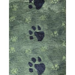 Vetbed med gummi bagside - Olivengrn meleret med store sorte og sm grnne poter